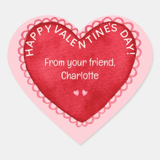 Gelukkige Valentijnsdag Roze & Rode Klaslokaal Hart Sticker (Voorkant)