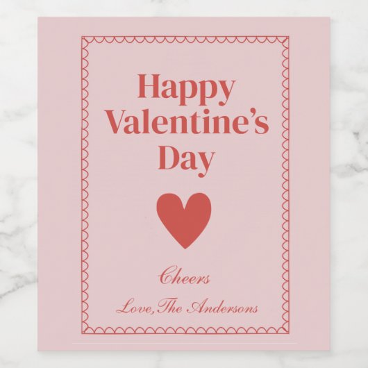 Gelukkige Valentijnsdag Roze Rood Custom Wijn Etiket (Enkel label)