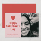 Gelukkige Valentijnsdag Roze Rood Hart Fotokaart Bedankkaart (Voorkant / Achterkant)