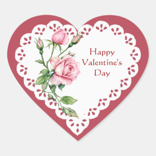 Gelukkige Valentijnsdag Roze Rozen Tuin Bloem Hart Sticker