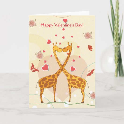 Gelukkige Valentijnsdag Roze Schattigee Giraffes R Feestdagen Kaart (Voorkant)