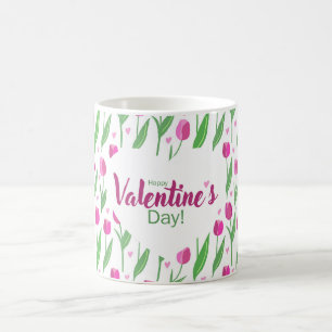 Gelukkige Valentijnsdag Roze Tulpen Koffiemok