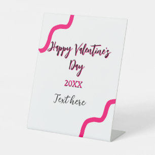 Gelukkige Valentijnsdag roze zwart spiraal vet let Reclamebord Met Voetstuk