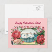 Gelukkige Valentijnsdag Rozen Zwanen Briefkaart (Voorkant / Achterkant)