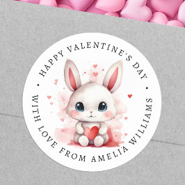 Gelukkige Valentijnsdag schattig konijntje holding Ronde Sticker
