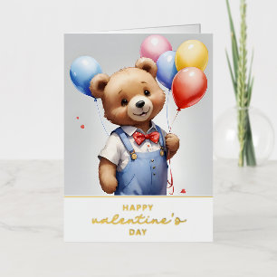 Gelukkige Valentijnsdag Schattige Beer met ballonn Folie Feestdagenkaart