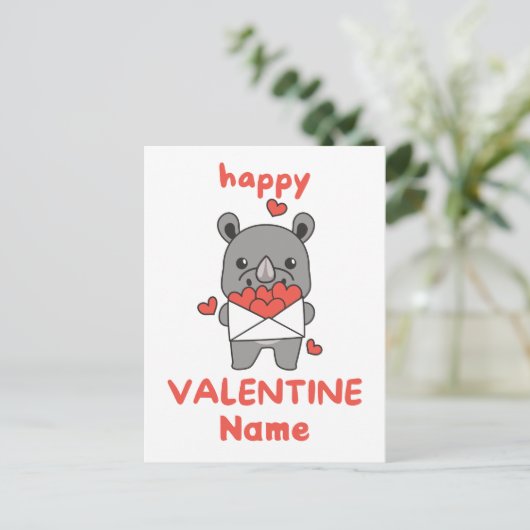 Gelukkige Valentijnsdag schattige neushoorn Briefkaart (Staand voorkant)