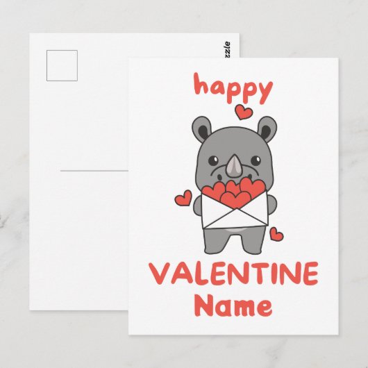 Gelukkige Valentijnsdag schattige neushoorn Briefkaart (Voorkant / Achterkant)
