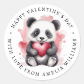Gelukkige Valentijnsdag schattige panda holding ha Ronde Sticker (Voorkant)