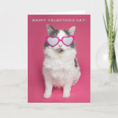 Gelukkige Valentijnsdag Schattigee Kat in Hartbril Feestdagen Kaart (Voorkant)