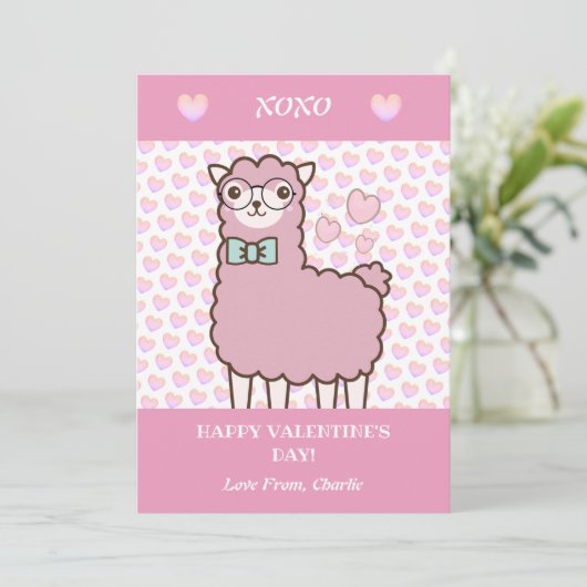 Gelukkige Valentijnsdag Schattigee Llama Blush Pin Feestdagenkaart (Staand voorkant)