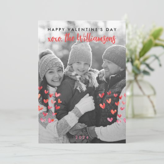 Gelukkige Valentijnsdag Schattigee Red Hearts Fami Feestdagenkaart (Staand voorkant)