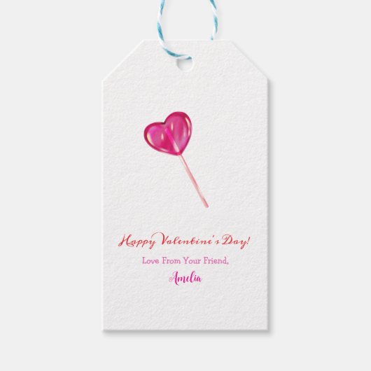 Gelukkige Valentijnsdag Schattigee Roze Lollipop H Cadeaulabel (Voorkant)