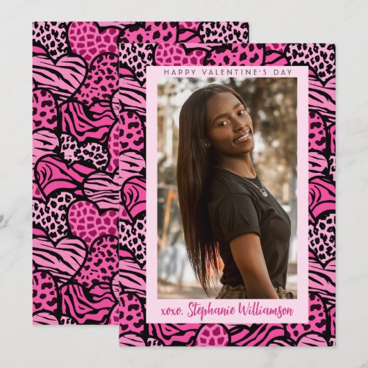 Gelukkige Valentijnsdag Schattigee Roze Oerwoud Ha Feestdagenkaart (Voorkant / Achterkant)