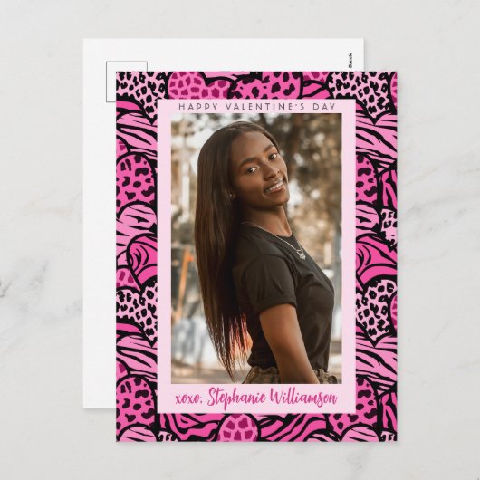 Gelukkige Valentijnsdag Schattigee Roze Oerwoud Ha Feestdagenkaart (Voorkant / Achterkant)