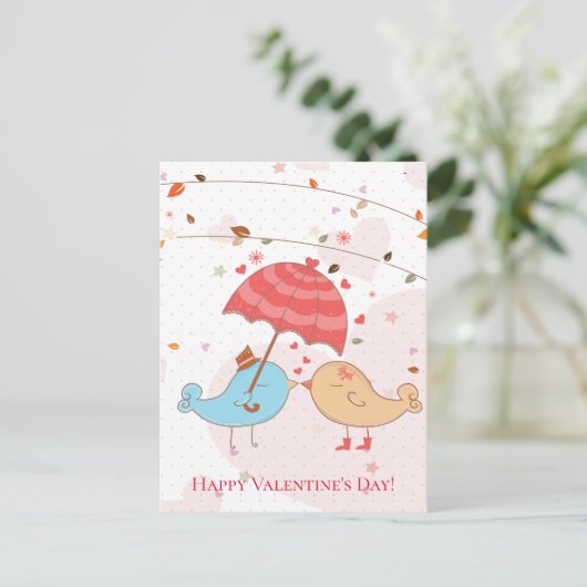 Gelukkige Valentijnsdag Schattigee Vogels Harten P Feestdagenkaart (Staand voorkant)