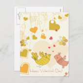 Gelukkige Valentijnsdag Schattigee Vogels Harten V Feestdagenkaart (Voorkant / Achterkant)