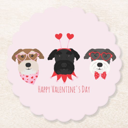 Gelukkige Valentijnsdag Schnauzer Honden Kartonnen Onderzetters (Voorkant)