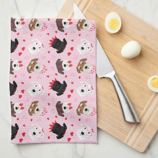 Gelukkige Valentijnsdag Schnauzer Honden Theedoek (Quarter Fold)