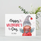 Gelukkige Valentijnsdag Script Spun Gnome Met Hart Feestdagenkaart (Staand voorkant)