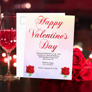 Gelukkige Valentijnsdag Soft Pastel Red Roses Part Feestdagenkaart