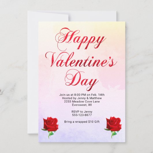 Gelukkige Valentijnsdag Soft Pastel Red Roses Part Kaart (Voorkant)