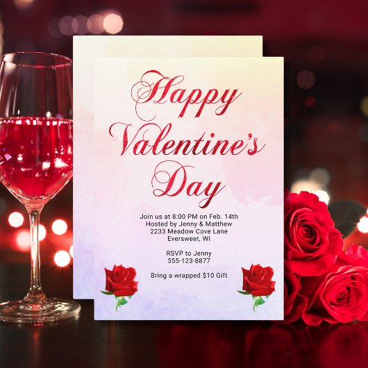 Gelukkige Valentijnsdag Soft Pastel Red Roses Part Kaart