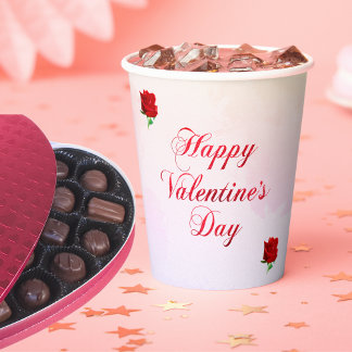 Gelukkige Valentijnsdag Soft Pastel Red Roses Part Papieren Bekers