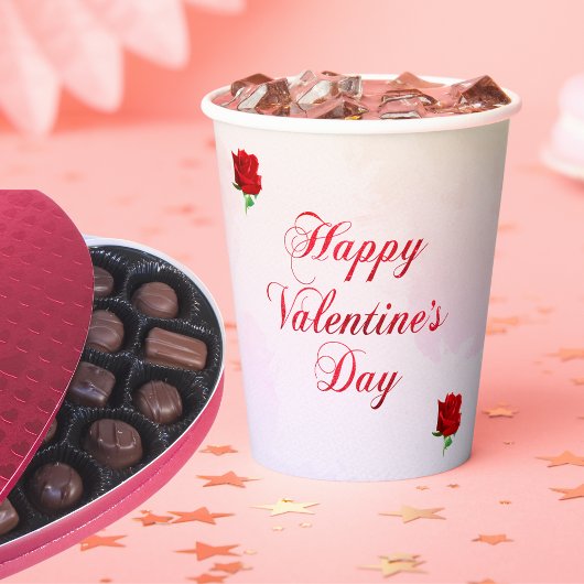 Gelukkige Valentijnsdag Soft Pastel Red Roses Part Papieren Bekers