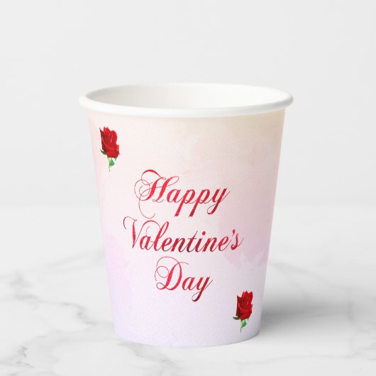 Gelukkige Valentijnsdag Soft Pastel Red Roses Part Papieren Bekers (Voorkant)