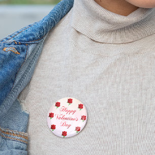 Gelukkige Valentijnsdag Soft Pastel Red Roses Part Ronde Button 7,6 Cm