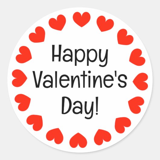 Gelukkige Valentijnsdag stickers met rode harten (Voorkant)