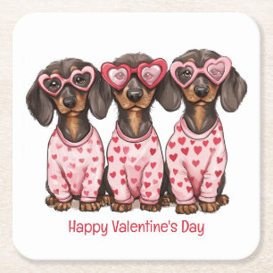Gelukkige Valentijnsdag teckel honden Kartonnen Onderzetters