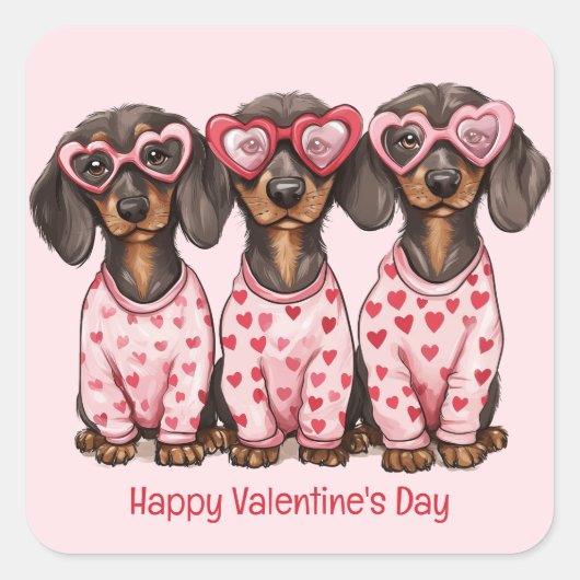 Gelukkige Valentijnsdag teckel honden Vierkante Sticker (Voorkant)