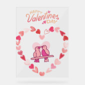 Gelukkige Valentijnsdag Tortelduifjes Roze Hart Kr Acryl Bord (Voorkant)