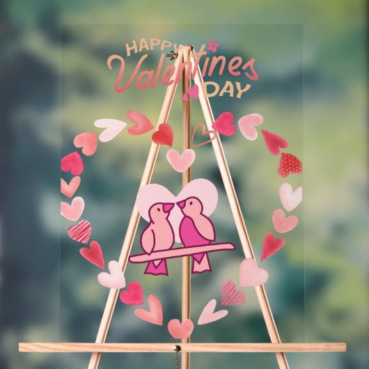 Gelukkige Valentijnsdag Tortelduifjes Roze Hart Kr Acryl Bord (Neutraal)