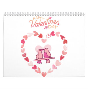 Gelukkige Valentijnsdag Tortelduifjes Roze Hart Kr Kalender