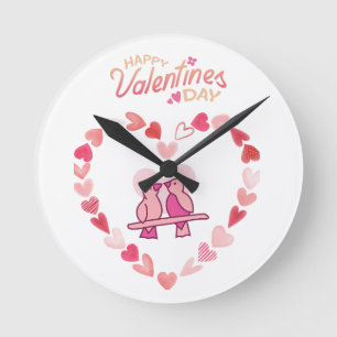 Gelukkige Valentijnsdag Tortelduifjes Roze Hart Kr Ronde Klok