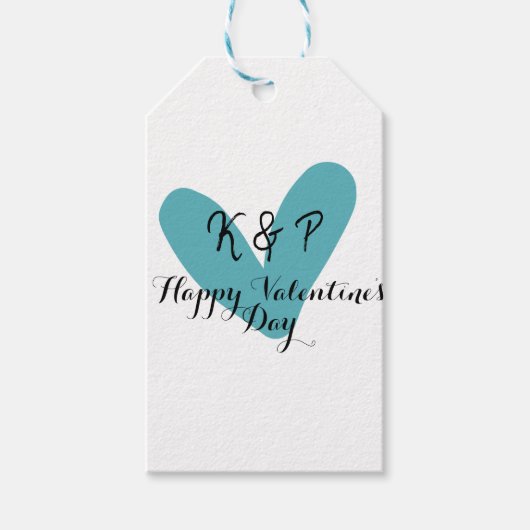 Gelukkige Valentijnsdag turquoise hart naam letter Cadeaulabel (Voorkant)