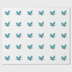 Gelukkige Valentijnsdag turquoise hart naam letter Cadeaupapier