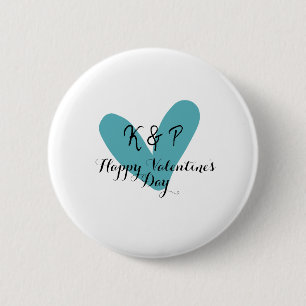 Gelukkige Valentijnsdag turquoise hart naam letter Ronde Button 5,7 Cm