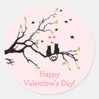 Gelukkige Valentijnsdag Twee Zwarte Katten in Lief Ronde Sticker