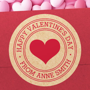 Gelukkige Valentijnsdag van Naam Kraft papier look Ronde Sticker