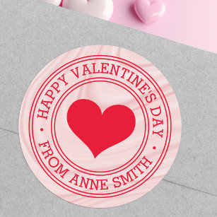 Gelukkige Valentijnsdag van Naam roze satijn werve Ronde Sticker