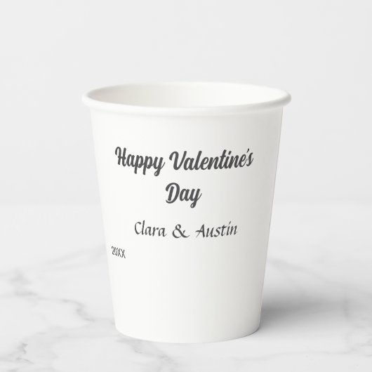 Gelukkige Valentijnsdag voeg naam datum toe eenvou Papieren Bekers (Achterkant)