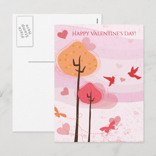 Gelukkige Valentijnsdag Vogels Vlinders Bomen Feestdagenkaart (Voorkant / Achterkant)