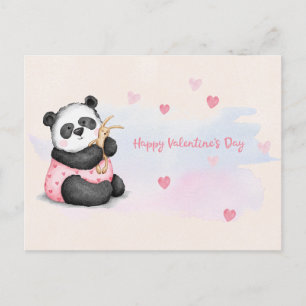 Gelukkige Valentijnsdag Waterverf Hart Panda Bunny Briefkaart