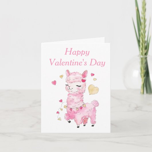 Gelukkige Valentijnsdag Waterverf Llama Feestdagen Kaart (Voorkant)
