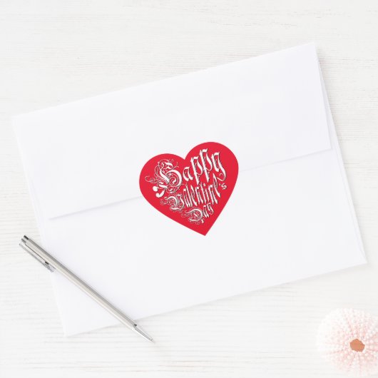 Gelukkige Valentijnsdag wit rood grillig romantisc Hart Sticker (Envelop)