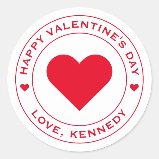 Gelukkige Valentijnsdag Wit Rood Hart Unieke Chiqu Ronde Sticker (Voorkant)